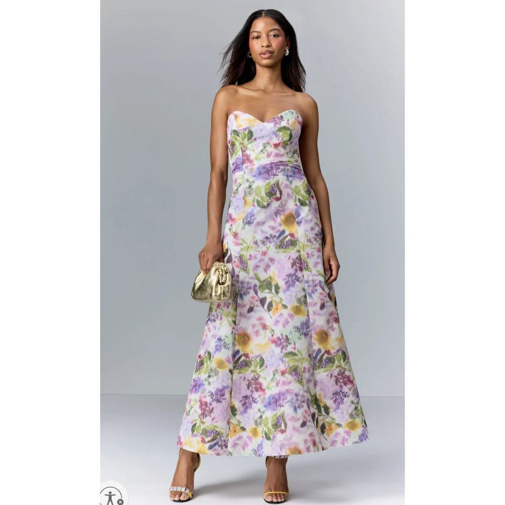 Badgley Mischka Floral High Low Strapless Gown